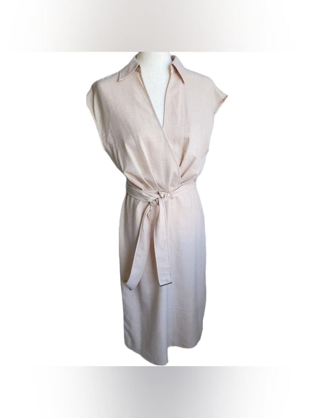 DKNY NWT Wrap Midi Dress Size 6 Blush Pink Belted Office Quiet Luxury Minimalist